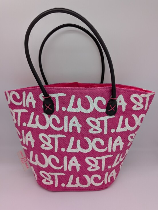Robin Ruth Handbags - Robin Ruth "Be-Noticed Basket" St. Lucia Travel Tote Pink Wicker Straw